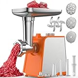 Oaomi 3200W Max Electric Meat Grinder & Sausage Stuffer - Mincer Machine with Tool 2 Blade And 3 Plates, 3 Tubes & Kubbe Kit Tool for Home Kitchen Use（Orange）