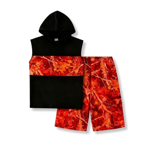 Image of Size 6-12 Years Boys Summer Clothes Hooded Sleeveless Tank Tops Workout Shorts 2 Piece Set Fashion Outfits