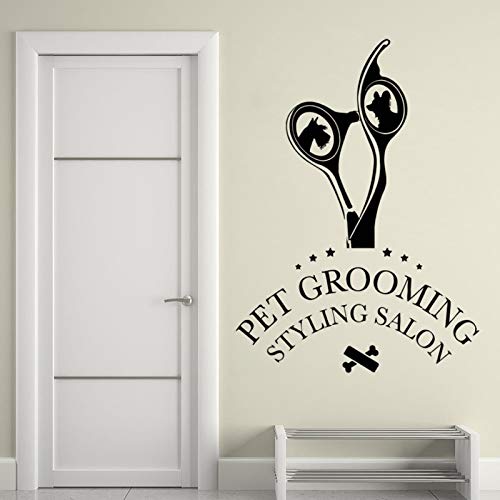 Roonir Salon Wall Stickers Vinyl Wall Decal Pet Grooming Styling Salon Wall Sticker Pet Shop Wall Mural Groomer Scissors Wall Window Vinyl Stickers