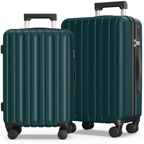 SHOWKOO Set 2 Valise de Voyage Rigide Extensible 100% Polycarbonate Légère Durable Ultra Résistantes Sets de Bagages avec 4 roulettes et Serrure TSA (L+XL- Vert)