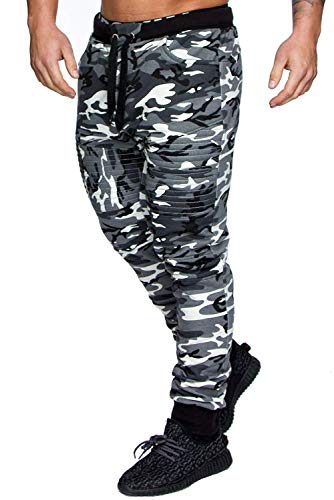 Men's Elastic Drawstring Pants Casual Joggers Fitness Camo Cargo Sweatpants Stripe Pants (Camo White, L)