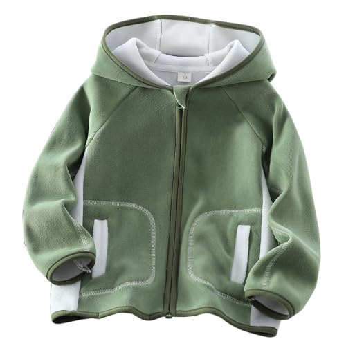 HOT1950s Green Boys Fleece Hoodie Kids Winter Full-Zip Hoodie Sports Long Sleeve Hooded Sweatshirt Casual Outwear Warm Zipper Cardigan Jacket with