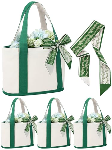 4 Sets Green Canvas Bridesmaid Tote Bags Bachelorette Bags Bridesmaid