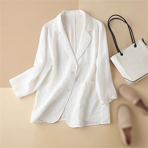 Spring Summer Womens Cotton Linen Blazer Thin Jacket Long Sleeve Casual Coat Elegant Pockets Tops Outwear2