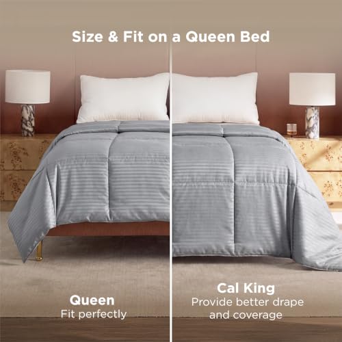 Image of Bedsure Duvet Insert Queen Size - Lightweight Comforter, Quilted Cooling Duvet Insert, Down Alternative Summer Comforter with 8 Tabs, Ultra Soft, Striped, Queen, Light Grey, 88x88 inches