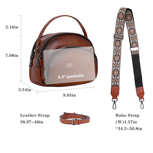 HESHE Genuine Leather Crossbody Bags Leather Purses for Women Vintage Small Shoulder Handbags with Multi-Pockets3