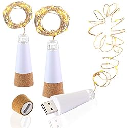 Lamparas Caseras Con Botellas De Vidrio LED Corcho Botella Luces, USB Con Recargable, 1,9 m 20 LED, Cobre Alambre Cadena Estrellado LED Luces para DIY, Casa Cocina, Boda, Halloween, Navidad, Partido Decoración (Blanco Cálido, 3 Piezas)