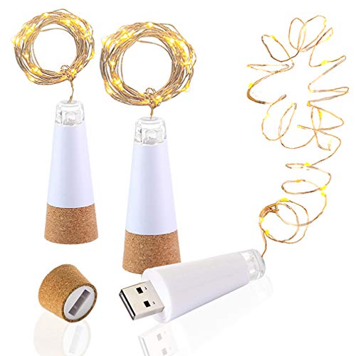 LED Cork Flasche Lichterkett, USB Powered Akku, 1.9 m 20 LEDs, Kupfer Draht String Sternenhimmel LED Lichter für Startseite Küche, Hochzeit, Halloween, Weihnachten, Partei Decor (warmes weiß, 3 Stück）