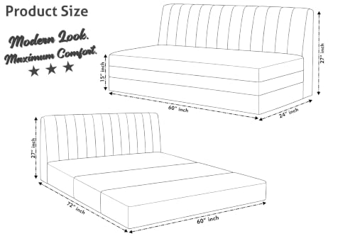 Image of 3-Seater Velvet Sofa Cum Bed | Convertible Sleeper Sofa | Modern Foldable Couch for Living Room, Bedroom & Office | Black