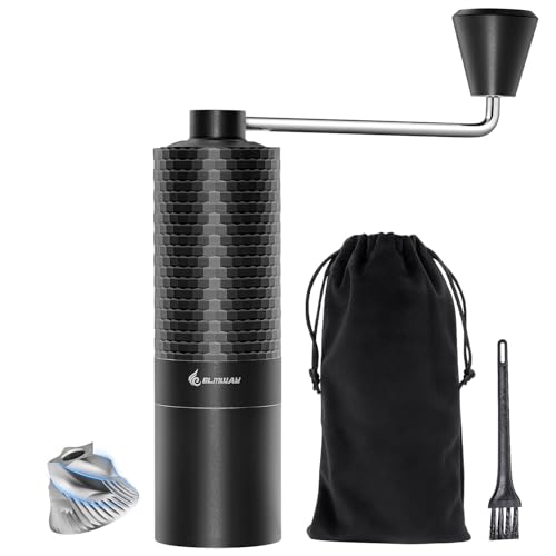 ELMWAY Honeycomb Manual Coffee Grinder - Premium Metal Build with Upgraded Handle, Magnetic Crank, 5-Star Stainless Steel Burr for Espresso, Moka, Pour Over, and French Press