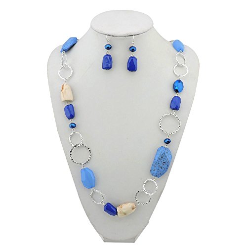 Bocar Fashion Long Chunky Cryastl Beads Necklace and Earrings Set for Women Gift (NK-10076-royalblue)