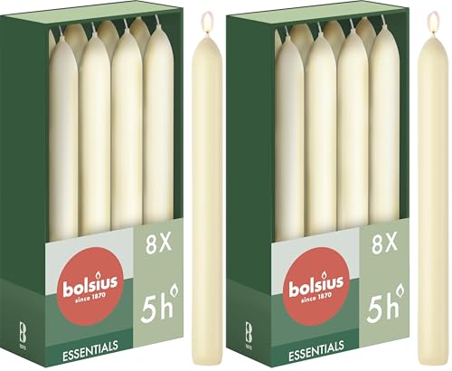Bolsius - Velas lisas – marfil – 8 unidades en caja – 17 cm...