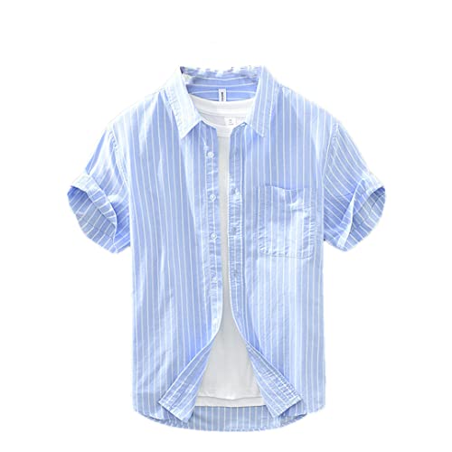 Men's Striped Short Sleeve Shirt Casual Lapel Button Top