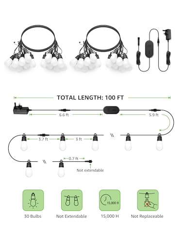 Lepro ZB1 AI Festoon Lights Outdoor 30m, Warm White & RGB+IC Smart Outdoor String Lights, IP65 Waterproof, Music Sync, Voice Control, Personalized AI Lighting Designer, Works with Alexa, 2.4G WiFi - Image 8