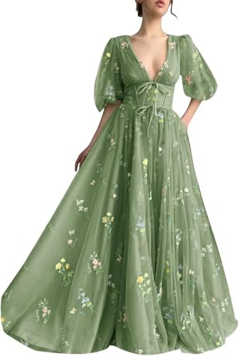 Damen Halter Prom Kleider Lange Applikationen Rückenfrei Abend Formale Kleider (Grüner Stil 3,XXL)