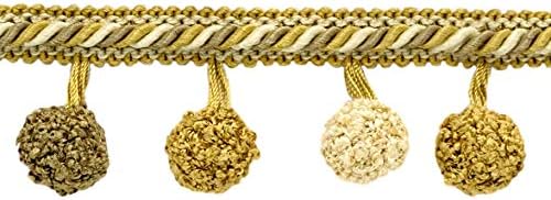 DÉCOPRO 1 3/4" long (4cm) Arbor Collection Pompom Tassel Fringe Trim with Decorative Rope Gimp header design (PPFAR) Taupe Gold #AR01 (Brass Gold Golden Beige Light Brown) 12 Yards (36 ft/11m)