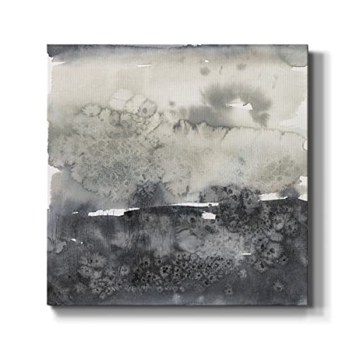Renditions Gallery Abstract Artwork Paintings & Pictures for Room Decor Rustic Black & Grey Salted Horizon Modern Canvas Prints for Office Home Kitchen Wall Decorations - 32"X32" LT509