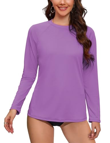 Women Plus Size Rash Guard Light Weight Long Sleeve Swim Shirt Quick Dry UPF50 Swimsuit Top