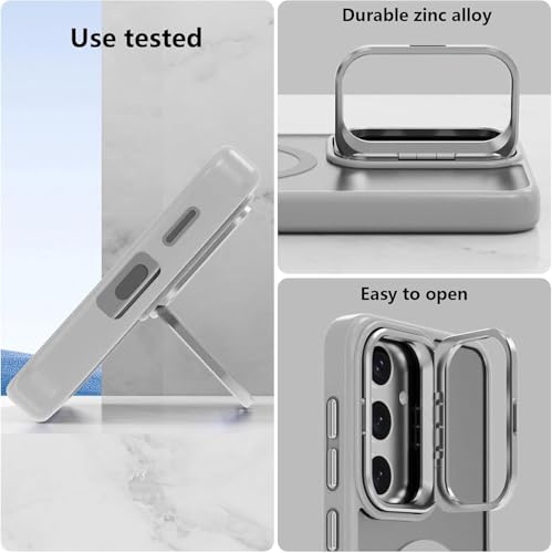 Image of VONZEE Polycarbonate Compatible For Samsung S24 FE 5G Case,Compatible With Magsafe,Military-Grade Protective Case,Built-In Stash Stand Phone Case,Scratch-Resistant Back Cover,Classic Series|Clear Grey