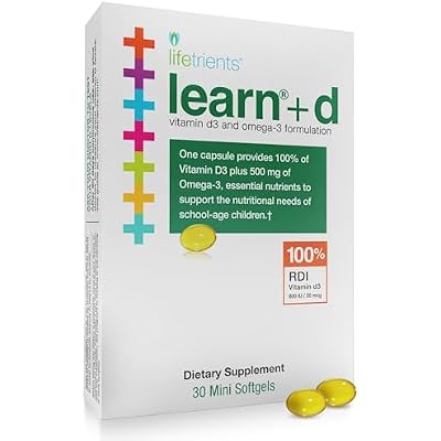 Lifetrients Learn+D Vitamin D3 & Omega-3 Formulation 30 Mini Softgels Children's Bone Health, Immune Support & Brain Nutrition