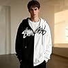 KENAIJING Men's Hoodie Zipper Hip Hop Jacket Street Style Outdoor Patchwork Sweatshirt Hooded Jacket (White Black, XXL) #3
