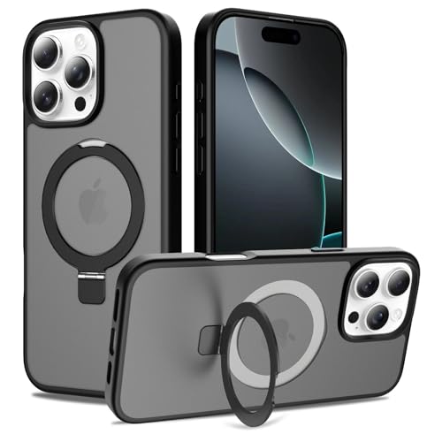 Image of Magnetic for iPhone 16 Pro Max Case, 6.9 inch, Compatible with MagSafe, Rugged Kickstand, Not-Yellowing Military-Grade Protection, Matte Black