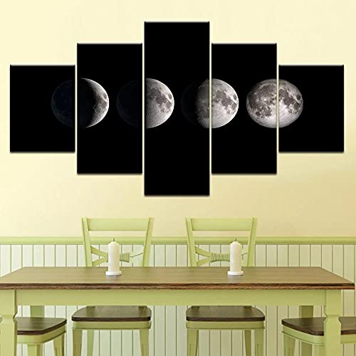 Tableau multi panneau éclipse lunaire spatiale 5 pièces avec cadre
