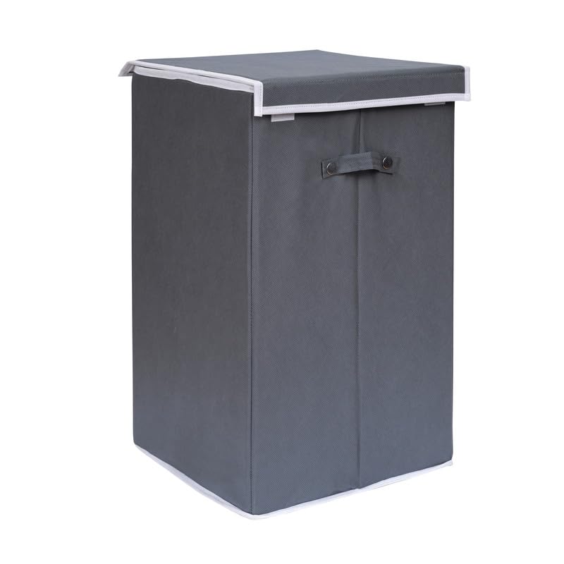 ANYTIME Set of 1 75L Foldable Laundry Bag for Clothes with Lid and Handles | Non-Woven Rectangular | Clothes Storage Basket | Freestanding Organizer | Toy Storage Basket | (56x36x33) Grey,