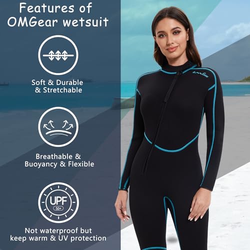 OMGear Wetsuit for Women 3mm Neoprene Dive Wet Suit for Cold Water Full Body Thermal Swimsuit for Adults Snorkel Suit for Scuba Diving Swimming Surfing(WomenAqua25,L) by OMGear - Image 4