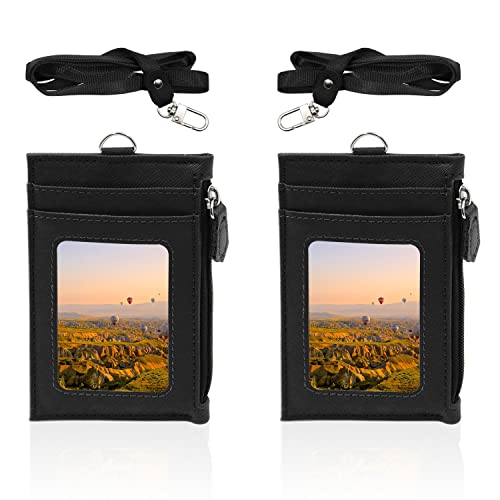 Porte-badge en cuir avec poche zippée pour organiser cartes et monnaie