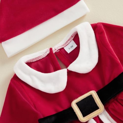 Baby Girls 0-18M Christmas Velvet Dress Romper Santa Hat Set Xmas Outfit (Santa Red, 9-12 Months) — view 4