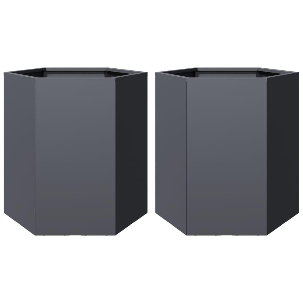 vidaXL Garden Planter 2 pcs, Plant Pot for Patio Balcony Terrace, Flower Pot for Flower Herb Plant, Outdoor Planter Box, Anthracite Hexagon Steel