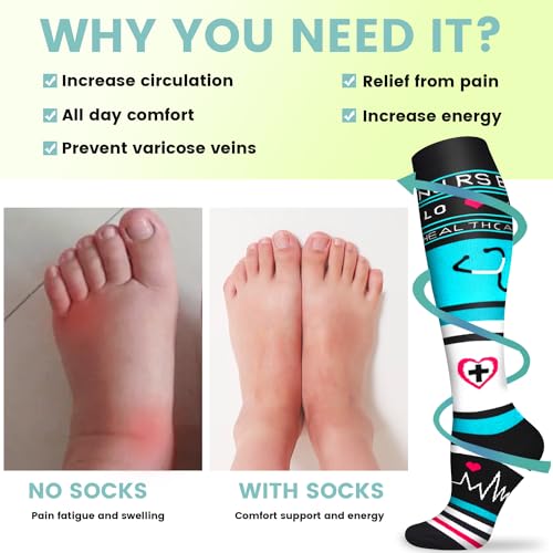 Image of 7 Pack Copper Knee High Compression Socks For Men & Women - Best For Running,Athletic,Medical,Pregnancy and Travel -15-20mmHg