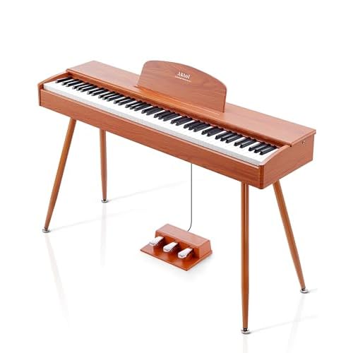 AKLOT Furniture Weighted Keyboard Piano: Digital Piano Keyboard with 88 Graded Hammer Action Keys, Stage Piano with French Dream Sound Chip, Stand, Triple Pedal, USB MIDI,Bluetooth,AUR-II Natural Wood