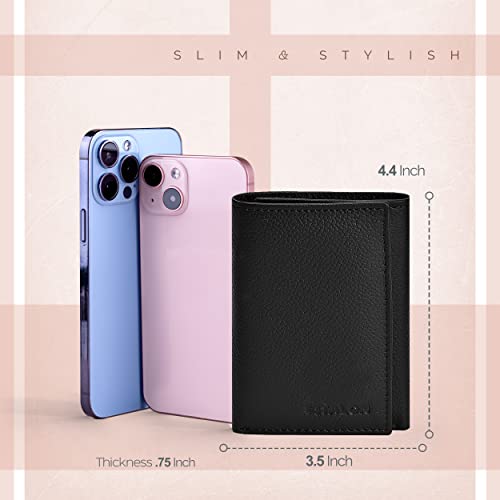 Estalon Real Leather Trifold Wallet For Men-Rfid Slim Tri Fold Wallets Minimalist 3 Fold Credit Card Holder Id Window Christmas Gift #TOP3