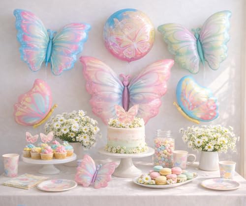 Ballons papillon en aluminium grand format hélium pour décorations pastel