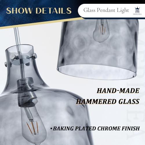 Image of 12 inch Smoked Gray Farmhouse Pendant Light, Hammered Glass, E26 Light