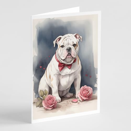 Caroline's Treasures DAC4428GCA7P English Bulldog Valentine Roses Greeting Cards Pack of 8 Blank Cards with Envelopes Whimsical A7 Size 5x7 Blank Note Cards