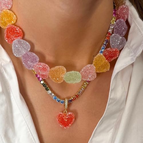 Collar de corazón de resina ajustable con colgante vibrante 6