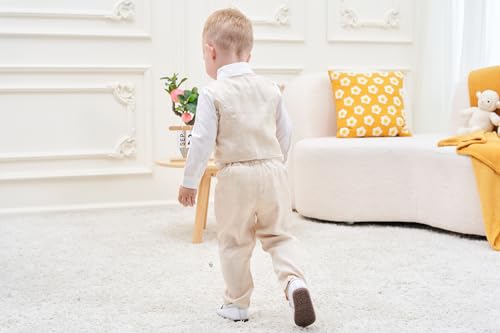 Image of ARTMINE Toddler Boy Clothes Suit Gentleman Wedding Outfits, Formal Dress Shirt+Bowtie+Vest+Pants