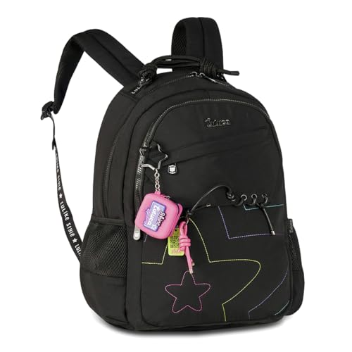 Mochila Luluca Costa Juvenil Feminina Youtube Chaveiro (Preto)