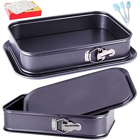 Kenond Large Springform Cake Pan, 14 x 11-Inch Rectangle Cheesecake Pan, Tiramisu Bakeware with 50Pcs Wax Paper, 3Pcs Spatula Set, Non-Stick Baking Pan Mold Leakproof Cover