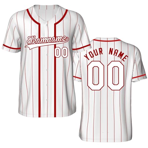 GMDLSK Personalisiertes Baseball Trikot mit Knopfleiste & Nadelstreifen - Individuelle Namensnummern für Herren/Damen/Jugendliche