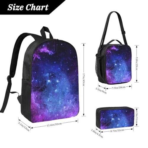 Backpack Set with Lunch Bag & Pencil Case galaxy. Print Oxford Fabric Portable Useful Bag Set4