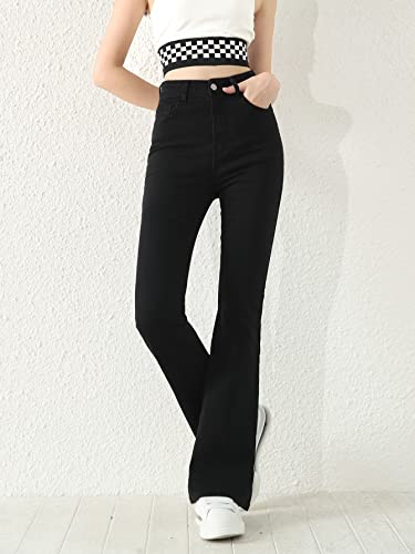 Soly Hux Girl's Flare Bell Bottom Jeans High Waisted Zipper Fly Stretch Bootcut Denim Pants Solid Black 8-9Y #TOP3