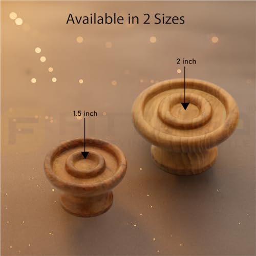 Image of 10 Piece Solid Teak Wood Round Drawer Knob| Natural Finish Wooden Cabinet & Wardrobe Handle | Modern Minimal Furniture Knob for Cupboard, Dresser & Kitchen Drawer -1.5 Inch