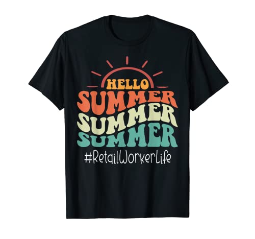 Retail Worker Retro Groovy Last Day Of School Hello Summer T-Shirt