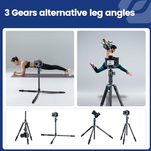 Image of Fotopro 73 inch /185cm Carbon Fiber Travel Tripod for Camera, 360 Panorama Ball Head, Arca Quick Release Plate and Bag, Detachable Monopod for DSLR Camera Camcorder, Load up to 22lbs /10kg. X-Go Plus Blue