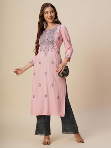 Image of RATAN Rayon Straight Lucknowi Chikankari Ethnic Wear Kurta for Women