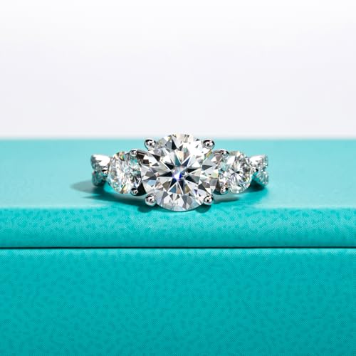AnuClub Round Cut Moissanite 3 Stone Engagement Rings D Color VVS1 Round Cut 925 Sterling Silver Anniversary Wedding Promise Ring for Women2